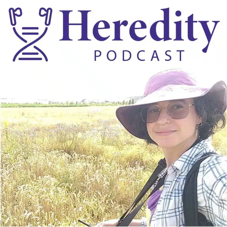 New associate editor Diala Abu Awad below the Heredity Podcast logo