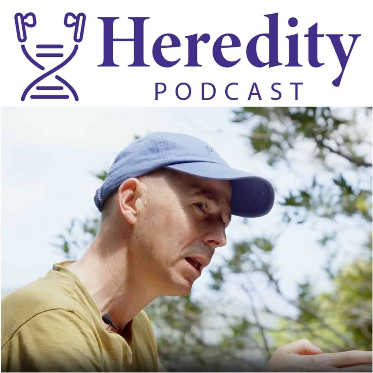 Prof Cock Van Oosterhout below the Heredity Podcast logo