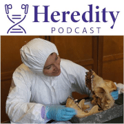 Katja Guschanski below the Heredity Podcast logo
